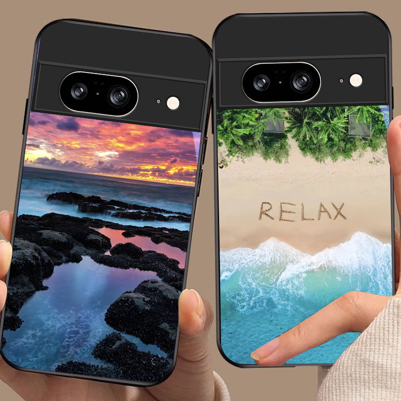 Google Pixel 8A - Funda de vidrio negra con diseño
